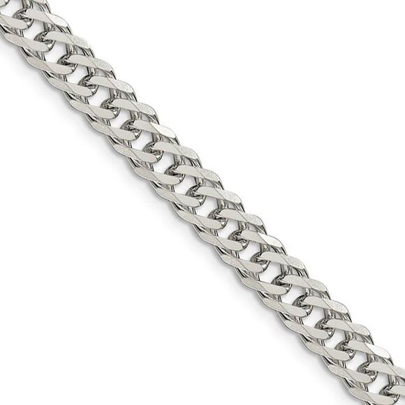 6.25mm Sterling Silver D/C Rambo Flat Curb Chain Necklace 20 Inch